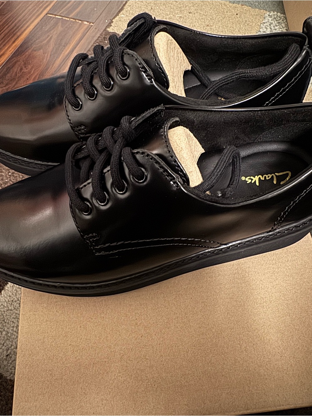Clarks Black Leather Derby Lace-Up Dress Shoes